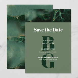 Monografische Hochzeit der modernen grünen Marmorp Save The Date