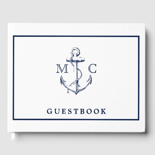 Monografische Hochzeit der Nautic Navy Blue Anchor Gästebuch (Vorderseite)
