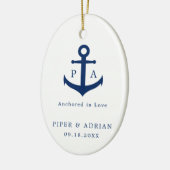Monografische Hochzeit der Nautic Navy Blue Anchor Keramik Ornament (Links)