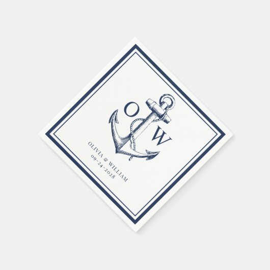 Monografische Hochzeit der Nautischen Navy Serviette (Ecke)