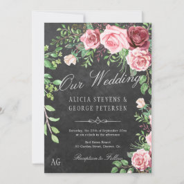 Monografische Hochzeit der Rustikal-Burgund-Blush- Einladung