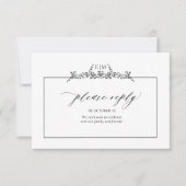 Monografische Hochzeit der Schwarz-Weiß-Blumenrind RSVP Karte (Vorderseite)