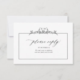 Monografische Hochzeit der Schwarz-Weiß-Blumenrind RSVP Karte