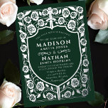 Monografische Hochzeit des grünen Schwertschilds Folieneinladung<br><div class="desc">Mit diesem Royal Sword & Shield Medieval Fantasy Monogram laden Sie Ihre Hochzeitsgäste ein. Dieses Design eignet sich perfekt für Paare, die eine authentische, aber moderne mittelalterliche Fantasy-Ästhetik suchen. Personalisieren Sie Text, Schriftart und Hintergrundfarbe, um Ihre Designeinstellungen Anzug zu erhalten. Matching Items in unserem Shop für ein komplettes Party Thema....</div>