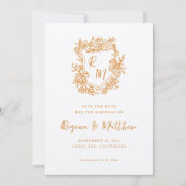 Monografische Hochzeit des handgezogenen orangen W Save The Date (Vorderseite)