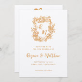 Monografische Hochzeit des handgezogenen orangen W Save The Date (Vorne/Hinten)