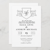 Monografische Hochzeit des klassischen Schwarz-Wei Einladung (Vorne/Hinten)