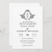 Monografische Hochzeit des klassischen Schwarz-Wei Einladung (Vorne/Hinten)