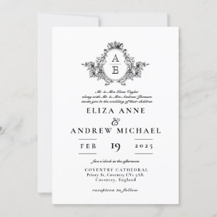 Monografische Hochzeit des klassischen Schwarz-Wei Einladung
