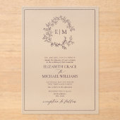 Monografische Hochzeit des Lila Wappen Acryleinladungen (Vorderseite)