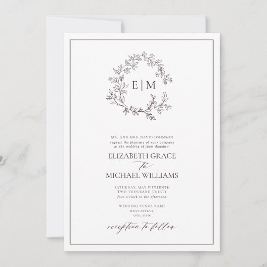 Monografische Hochzeit des Lila Wappen Einladung (Vorderseite)