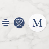 Monografische Hochzeit des Nautic Blue Rope Heart  Konfetti (Vorderseiten)