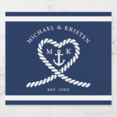 Monografische Hochzeit des Nautic Blue Rope Heart Schaumweinetikett (Einzelnes Label)