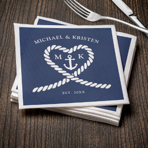 Monografische Hochzeit des Nautic Blue Rope Heart Serviette
