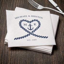 Monografische Hochzeit des Nautic Blue Rope Heart  Serviette