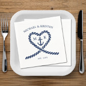 Monografische Hochzeit des Nautic Blue Rope Heart Serviette
