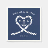 Monografische Hochzeit des Nautic Blue Rope Heart Serviette (Vorderseite)