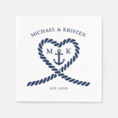 Monografische Hochzeit des Nautic Blue Rope Heart  Serviette (Vorderseite)