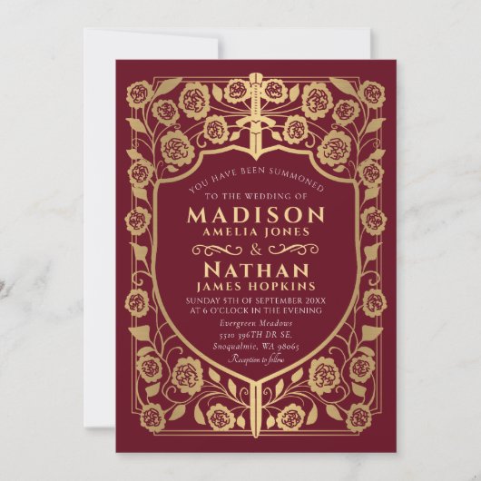 Monografische Hochzeit des Roten Schwertschilds Einladung (Vorderseite)