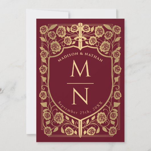 Monografische Hochzeit des Roten Schwertschilds Einladung (Rückseite)