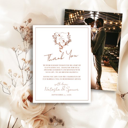 Monografische Hochzeit des rustikalen Wappen Dankeskarte