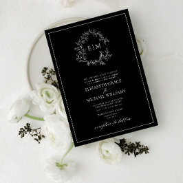 Monografische Hochzeit des Schwarz-weißen Wappen Einladung