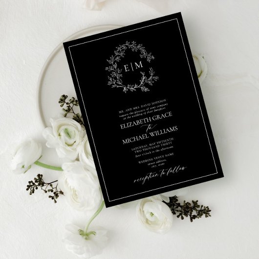 Monografische Hochzeit des Schwarz-weißen Wappen Einladung