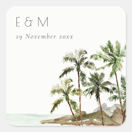 Monografische Hochzeit des tropischen Palmen Trees Quadratischer Aufkleber (Vorderseite)