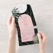 Monografische Hochzeit des tropischen Rosa Palmenb All In One Einladung (Abreißen)