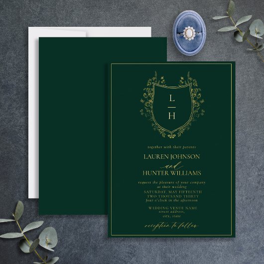 Monografische Hochzeit des Wappen Classic Green Wi Folieneinladung