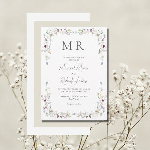 Monografische Hochzeit moderner Wildblumen Einladung