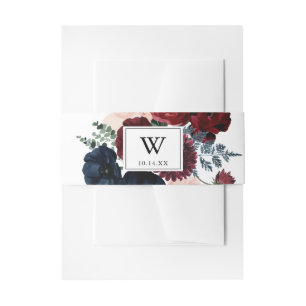Monografische Hochzeit von Burgundy Pink Navy Einladungsbanderole