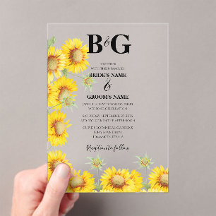 Monografische Hochzeit von Gelbfarben-Sonnenblumen Acryleinladungen