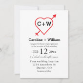 Monografische Hochzeit von Herz und Pfeil Einladung (Vorderseite)