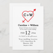 Monografische Hochzeit von Herz und Pfeil Einladung (Vorne/Hinten)