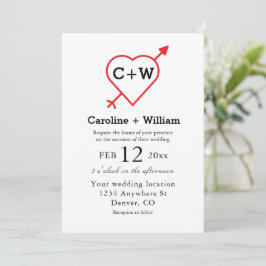 Monografische Hochzeit von Herz und Pfeil Einladung