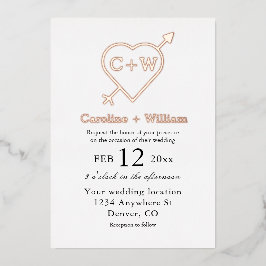 Monografische Hochzeit von Herz und Pfeil Folieneinladung