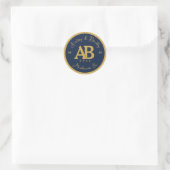 Monografische Hochzeit von Navy Gold 2 Letter Runder Aufkleber (Tasche)