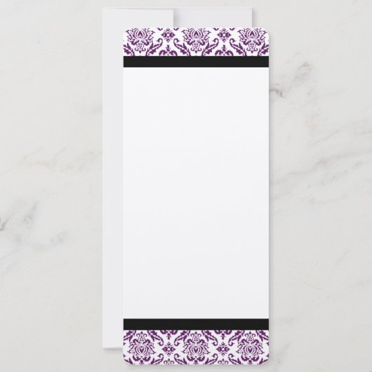 Monografische Hochzeit von Navy Text Lila Damask Einladung (Rückseite)