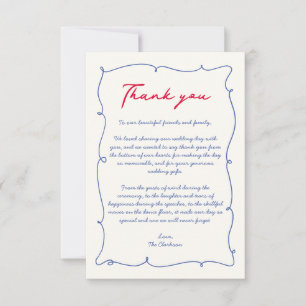 Monografische Hochzeit von Red & Blue Wavy Hand Dr Dankeskarte