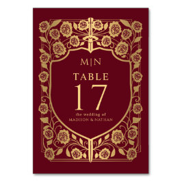 Monografische Hochzeit von Red Shield Medieval Fan Tischnummer