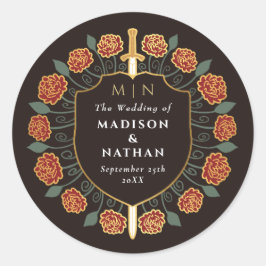 Monografische Hochzeit von Red Sword Shield Runder Aufkleber