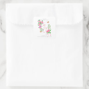 Monografische Hochzeit von Rosa Ribbon Quadratischer Aufkleber