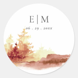 Monografische Hochzeit von Rostgelben Sträuchern Runder Aufkleber