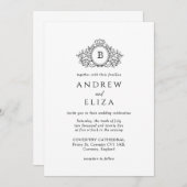 Monografische Hochzeit von Royal, Black und White Einladung (Vorne/Hinten)