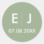 Monografische Hochzeit von Sage Green & White Runder Aufkleber (Vorderseite)