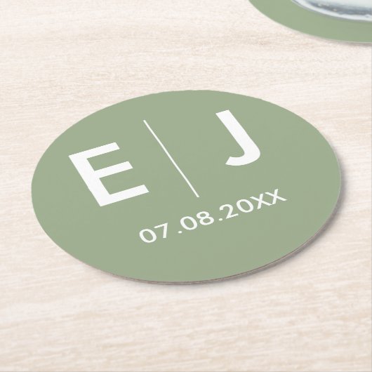 Monografische Hochzeit von Sage Green & White Runder Pappuntersetzer (Angewinkelt)