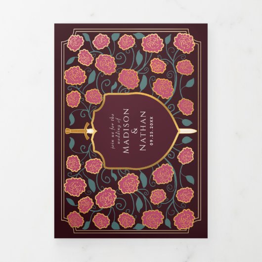 Monografische Hochzeit von Sword & Shield Dreifach Gefaltete Einladung (Cover)