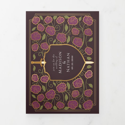 Monografische Hochzeit von Sword & Shield Dreifach Gefaltete Einladung (Cover)