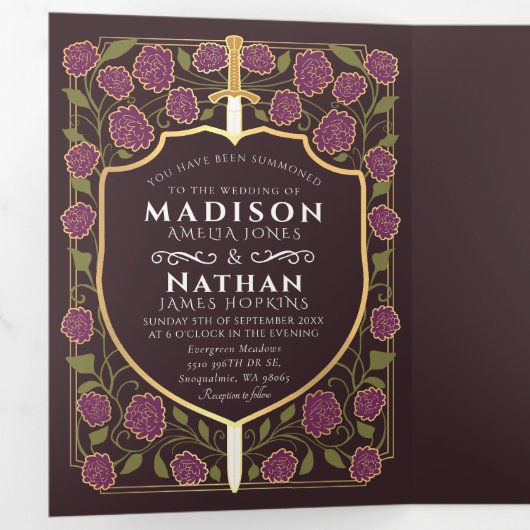 Monografische Hochzeit von Sword & Shield Dreifach Gefaltete Einladung (Innen Erste Seite)